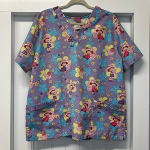 Strawberry Shortcake Cute ‘n Cuddly Scrub Top With Her Cat Size XL From 2006